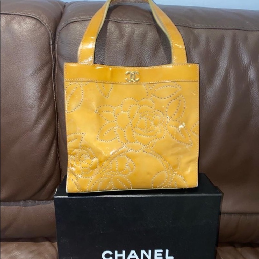 Chanel Patent Leather Perforated Camellia Tote